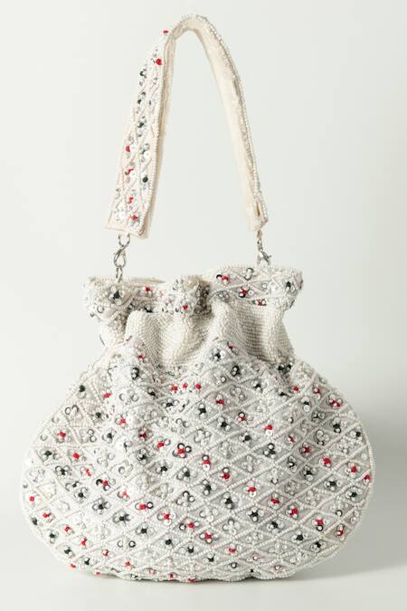 The Tan Clan_White Pearls Shubhra Floret Jaal Potli Bag _Online_at_Aza_Fashions