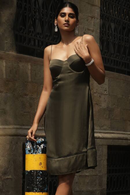 Ekastories_Green Modal Lace Sweetheart Neck Embellished Bralette Dress _Online_at_Aza_Fashions