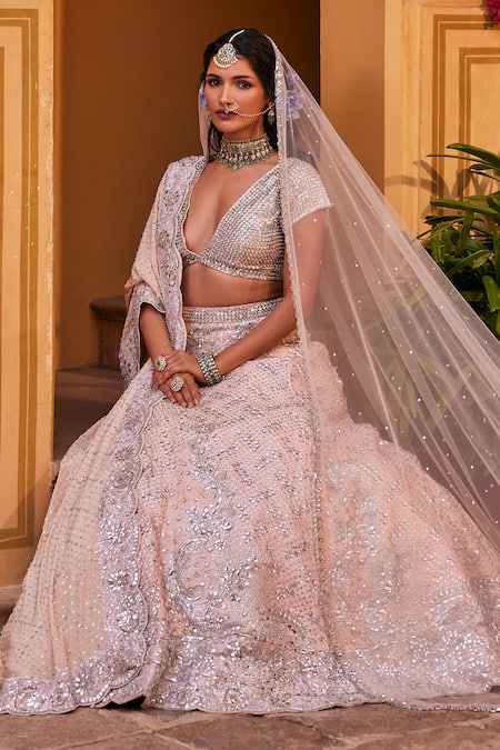 Shop The Royaleum Peach Silk, Net, Crepe Stones, Aashma And Embellished Bridal Lehenga Set Online at Aza Fashions Shop_The Royaleum_Peach Silk, Net, Crepe Stones, Aashma And Embellished Bridal Lehenga Set _Online_at_Aza_Fashions
