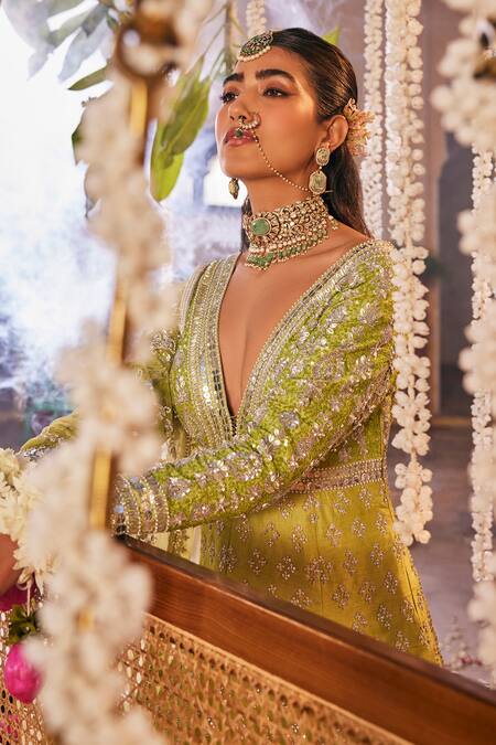 Buy The Royaleum Green Silk, Net Sequins, Stones, Mehr Embellished Anarkali With Dupatta Online at Aza Fashions Buy_The Royaleum_Green Silk, Net Sequins, Stones, Mehr Embellished Anarkali With Dupatta _Online_at_Aza_Fashions