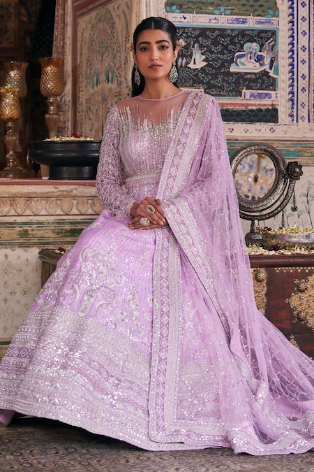 Buy The Royaleum Purple Silk, Net Noorani Rainbow And Tassel Embroidered Anarkali With Dupatta Online at Aza Fashions Buy_The Royaleum_Purple Silk, Net Noorani Rainbow And Tassel Embroidered Anarkali With Dupatta _Online_at_Aza_Fashions