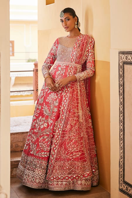 The Royaleum Pink Silk, Net Pearls, Gulistan Nakshi And Embroidered Anarkali With Dupatta Online at Aza Fashions The Royaleum_Pink Silk, Net Pearls, Gulistan Nakshi And Embroidered Anarkali With Dupatta _Online_at_Aza_Fashions