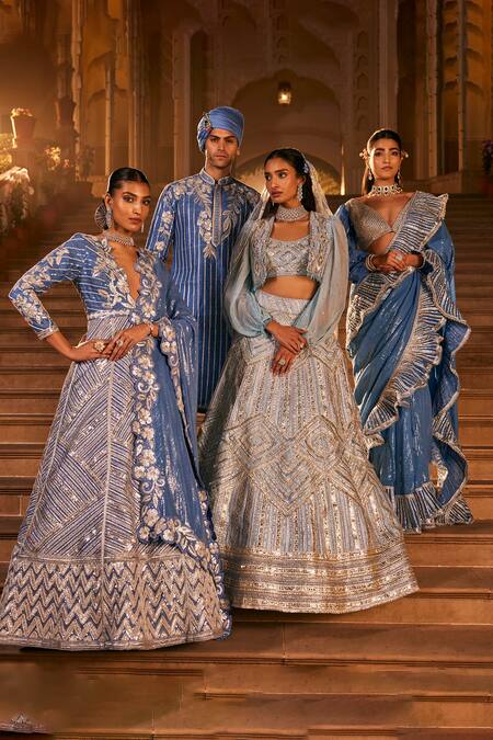 The Royaleum_Blue Silk Sequins, Embroidery, Stones, Diamonds Nivedya Cutwork Anarkali Set _Online_at_Aza_Fashions