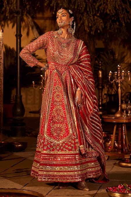 Shop The Royaleum Red Net, Silk Sequins, Lace, Cut Work Maanika Embellished Anarkali With Dupatta at Aza Fashions Shop_The Royaleum_Red Net, Silk Sequins, Lace, Cut Work Maanika Embellished Anarkali With Dupatta _at_Aza_Fashions