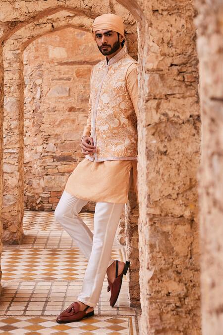The Royaleum Beige Net, Silk Cut Work, Embroidery, Pearls Floral Bundi Set Online at Aza Fashions The Royaleum_Beige Net, Silk Cut Work, Embroidery, Pearls Floral Bundi Set _Online_at_Aza_Fashions