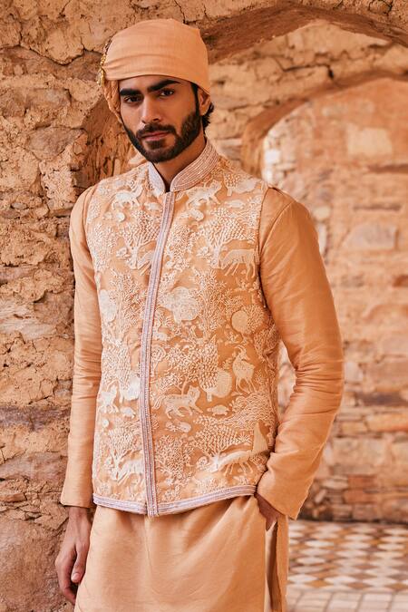 Buy The Royaleum Beige Net, Silk Cut Work, Embroidery, Pearls Floral Bundi Set Online at Aza Fashions Buy_The Royaleum_Beige Net, Silk Cut Work, Embroidery, Pearls Floral Bundi Set _Online_at_Aza_Fashions