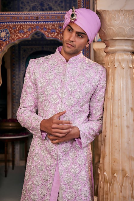 Shop The Royaleum Purple Silk Embroidery, Sequins, Metallic Thread Lilac Sherwani Online at Aza Fashions Shop_The Royaleum_Purple Silk Embroidery, Sequins, Metallic Thread Lilac Sherwani _Online_at_Aza_Fashions