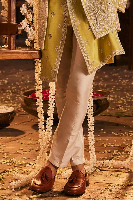 The Royaleum Green Silk Stones, Embroidery Sherwani Jacket Set Online at Aza Fashions The Royaleum_Green Silk Stones, Embroidery Sherwani Jacket Set _Online_at_Aza_Fashions