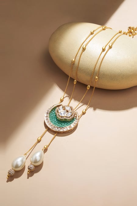 Shop_Joules By Radhika_Green Hydro Polki Whimsical Pearl Necklace _at_Aza_Fashions