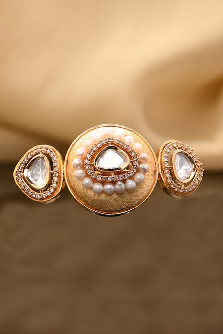 Shop Joules By Radhika Gold Plated Pearls, Diamonds, Stones Ethereal Polki Ring at Aza Fashions Shop_Joules By Radhika_Gold Plated Pearls, Diamonds, Stones Ethereal Polki Ring _at_Aza_Fashions