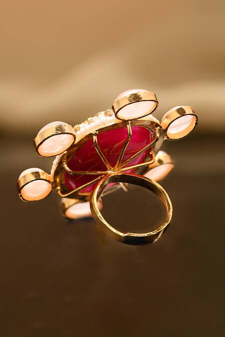 Buy_Joules By Radhika_Multi Color Pearls, Piping, Stones Sublime Agate Ring_Online_at_Aza_Fashions