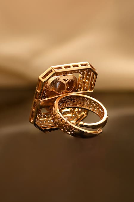Buy_Joules By Radhika_Gold Plated Piping, Diamonds Seraphic Polki Ring_Online_at_Aza_Fashions