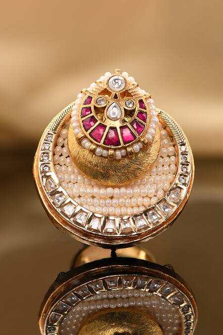 Shop_Joules By Radhika_Multi Color Kundan Divine Ruby Ring _at_Aza_Fashions