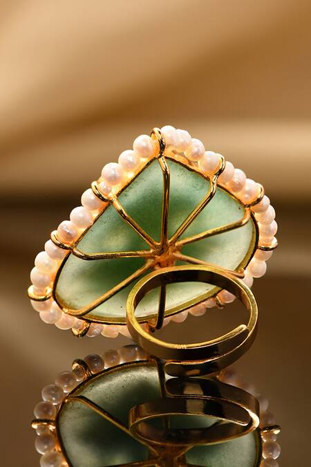 Buy Joules By Radhika Green Pearls, Diamonds, Stones And Embellished Ring Online at Aza Fashions Buy_Joules By Radhika_Green Pearls, Diamonds, Stones And Embellished Ring_Online_at_Aza_Fashions