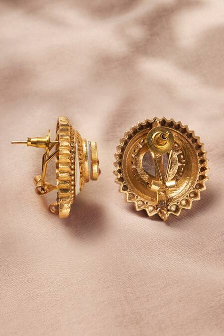 Buy_Joules By Radhika_Gold Plated Pom-poms, Stones Masterpiece Carved Stud Earrings_Online_at_Aza_Fashions