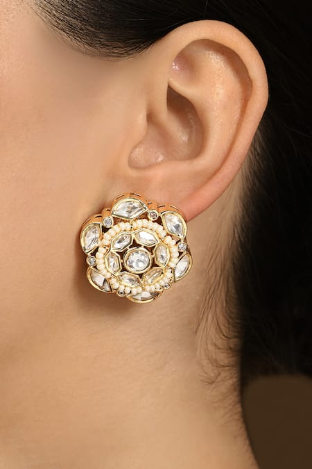 Joules By Radhika Shimmery Floral Kundan Stud Earrings 