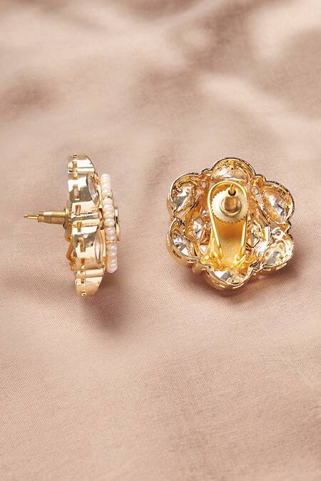 Buy_Joules By Radhika_Gold Plated Gota Patti Shimmery Floral Kundan Stud Earrings _Online_at_Aza_Fashions