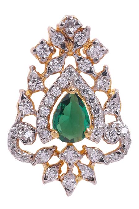 Sica Jewellery_Green Crystals, Diamonds Damask Bloom Cubic Zirconia Earrings _Online_at_Aza_Fashions