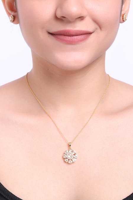 Sica Jewellery Gold Plated Moissanite Polki Earrings & Pendant Set 