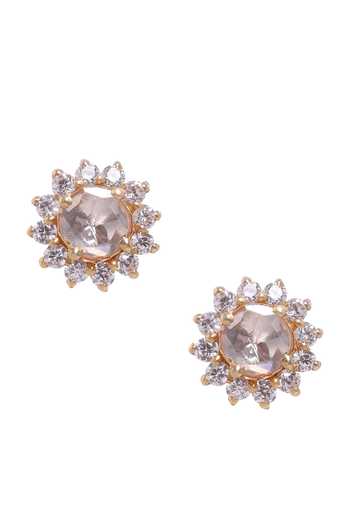 Buy_Sica Jewellery_Gold Plated Crystals Moissanite Polki Earrings And Pendant Set _Online_at_Aza_Fashions