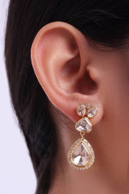 Sica Jewellery_Yellow Crystals, Diamonds Tear Drop Moissanite Polki Jewellery Set _Online_at_Aza_Fashions