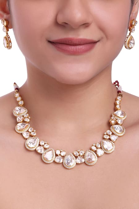 Sica Jewellery Tear Drop Moissanite Polki Jewellery Set 