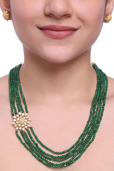 Sica Jewellery Green Crystals, Cut Work Layered Florence Jewellery Set 