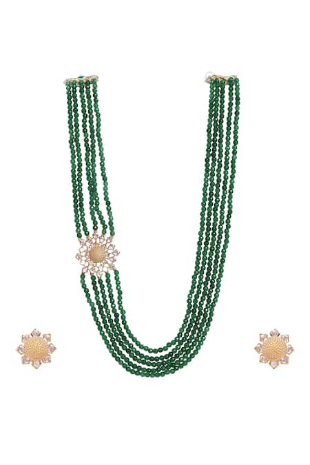 Buy_Sica Jewellery_Green Crystals, Cut Work Layered Florence Jewellery Set _Online_at_Aza_Fashions