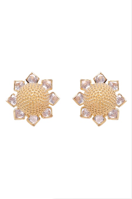 Shop_Sica Jewellery_Green Crystals, Cut Work Layered Florence Jewellery Set _Online_at_Aza_Fashions