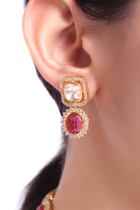 Sica Jewellery_Red Crystals, Diamonds Celeste Bloom Cubic Zirconia Studded Jewellery Set _Online_at_Aza_Fashions