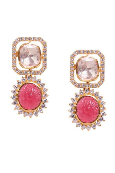 Buy_Sica Jewellery_Red Crystals, Diamonds Celeste Bloom Cubic Zirconia Studded Jewellery Set _Online_at_Aza_Fashions