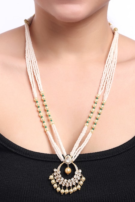 Sica Jewellery Yellow Crescent Moissanite Polki Embellished Long Necklace