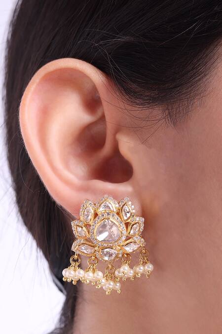 Sica Jewellery_Yellow Crystals, Diamonds Padma Moissanite Polki Studded Jewellery Set _Online_at_Aza_Fashions