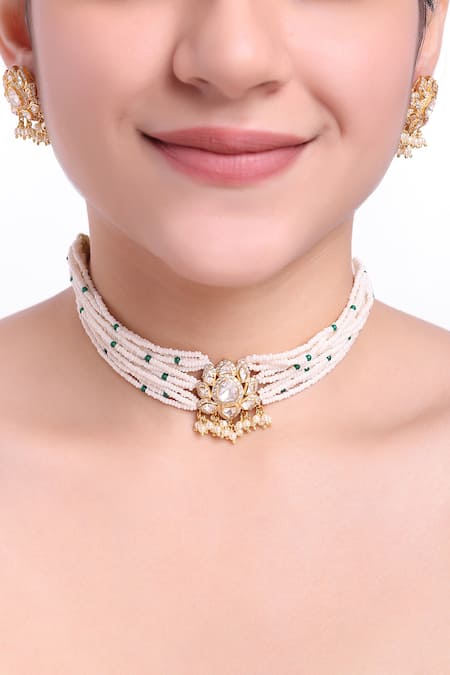 Sica Jewellery Padma Moissanite Polki Studded Jewellery Set 