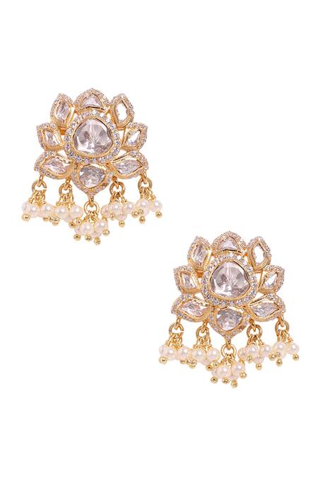 Buy_Sica Jewellery_Yellow Crystals, Diamonds Padma Moissanite Polki Studded Jewellery Set _Online_at_Aza_Fashions