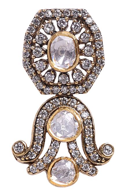 Shop_Sica Jewellery_Yellow Crystals, Diamonds Bullian Leaf Cubic Zirconia Long Necklace _Online_at_Aza_Fashions