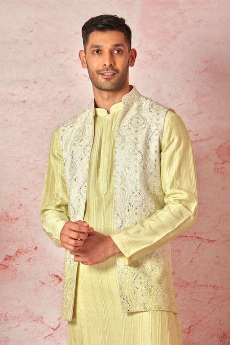 Buy Asuka Green Cotton, Silk Embroidery Ombre Resham Bundi Set Online at Aza Fashions Buy_Asuka_Green Cotton, Silk Embroidery Ombre Resham Bundi Set _Online_at_Aza_Fashions