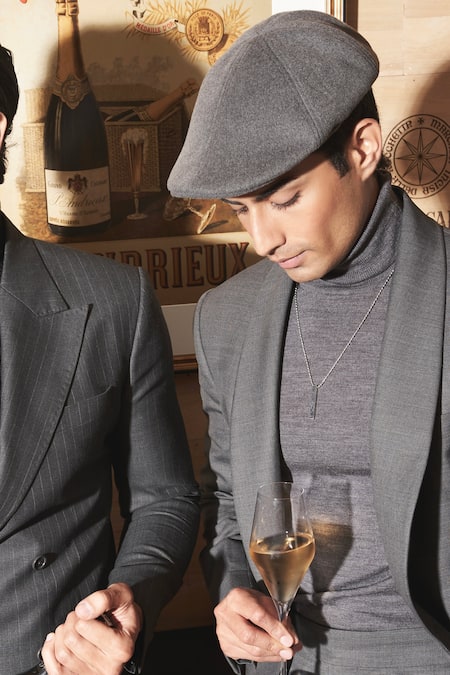 Buy_Asuka_Gray Wool, Bamboo Charcoal Grey Jacket And Trouser Set _Online_at_Aza_Fashions