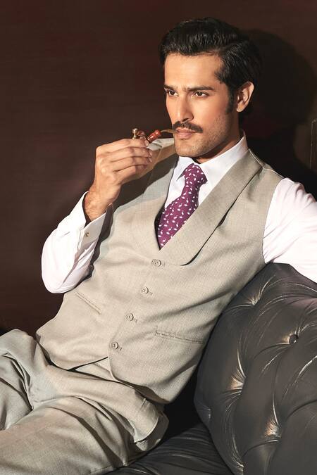 Buy_Asuka_Gray Wool Grey Waistcoat And Trousers _Online_at_Aza_Fashions