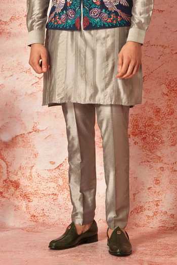Asuka_Blue Silk Embroidery Floral Bundi Set _Online_at_Aza_Fashions