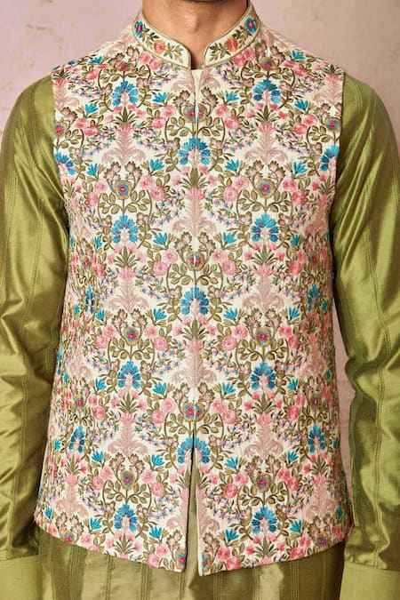 Buy_Asuka_Multi Color Cotton, Silk Embroidery Floral Cluster Bundi Set _Online_at_Aza_Fashions