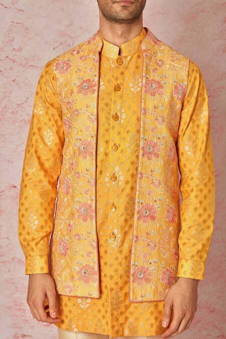 Buy Asuka Orange Cotton, Silk, Jacquard Embroidery Floral Blossom Bundi Set Online at Aza Fashions Buy_Asuka_Orange Cotton, Silk, Jacquard Embroidery Floral Blossom Bundi Set _Online_at_Aza_Fashions