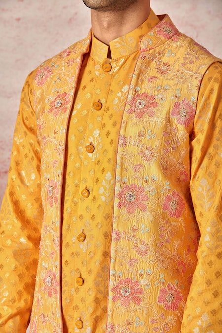 Shop Asuka Orange Cotton, Silk, Jacquard Embroidery Floral Blossom Bundi Set Online at Aza Fashions Shop_Asuka_Orange Cotton, Silk, Jacquard Embroidery Floral Blossom Bundi Set _Online_at_Aza_Fashions
