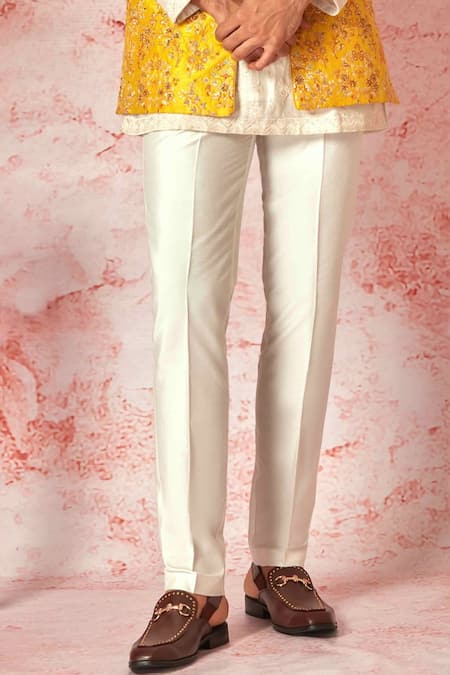 Asuka_Yellow Cotton, Silk Embroidery, Cut Work, Beads Floral Bundi Kurta Set _Online_at_Aza_Fashions