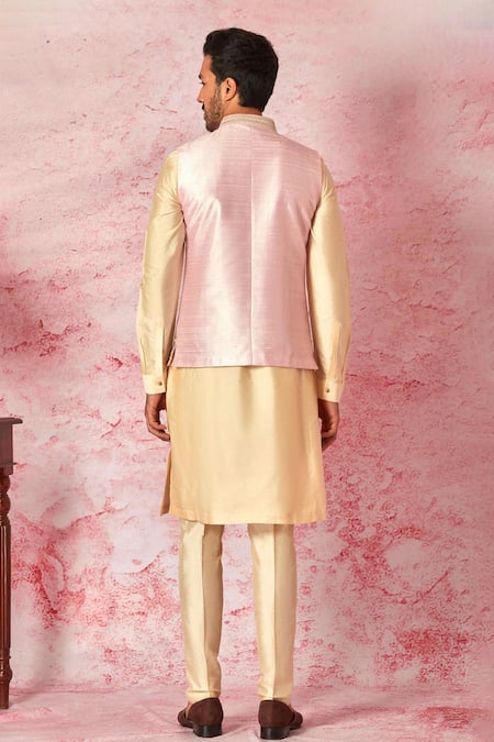 Asuka Pink Raw Silk Leather Work Bundi Set 