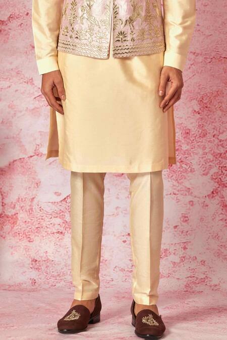 Asuka_Pink Silk, Cotton Embroidery Raw Leather Work Bundi Set _Online_at_Aza_Fashions
