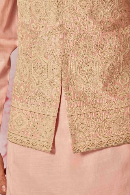 Shop_Asuka_Cream Chanderi Silk, Brocade Embroidery, Zari Floral Dori Bundi Set _Online_at_Aza_Fashions