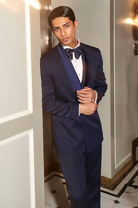 Asuka Blue Viscose, Rayon Elysian Nightfall Tuxedo With Trouser Online at Aza Fashions Asuka_Blue Viscose, Rayon Elysian Nightfall Tuxedo With Trouser _Online_at_Aza_Fashions