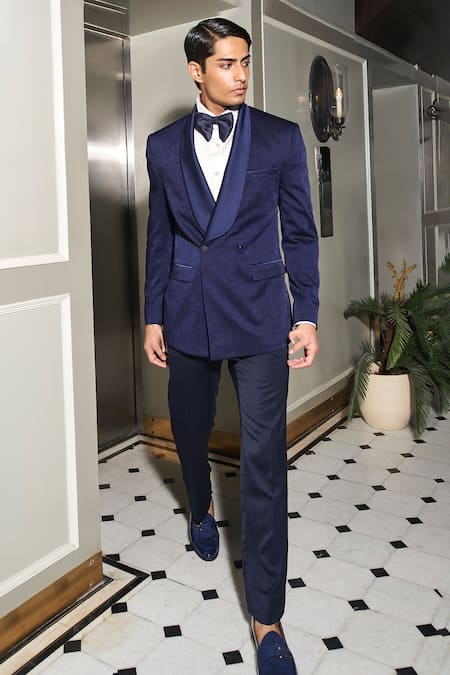 Shop Asuka Blue Viscose, Rayon Elysian Nightfall Tuxedo With Trouser at Aza Fashions Shop_Asuka_Blue Viscose, Rayon Elysian Nightfall Tuxedo With Trouser _at_Aza_Fashions