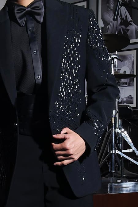 Asuka Black Viscose, Rayon Embroidery Noir Butterfly Tuxedo With Trouser Online at Aza Fashions Asuka_Black Viscose, Rayon Embroidery Noir Butterfly Tuxedo With Trouser _Online_at_Aza_Fashions